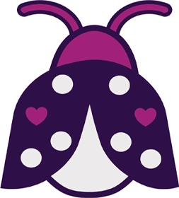 Purple ladybug with white and heart spots.